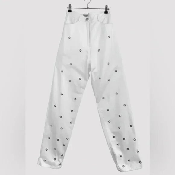 Chakshyn 'Grommet' Straight Leg Eyelet Cotton Jeans Trousers - Picture 1 of 5